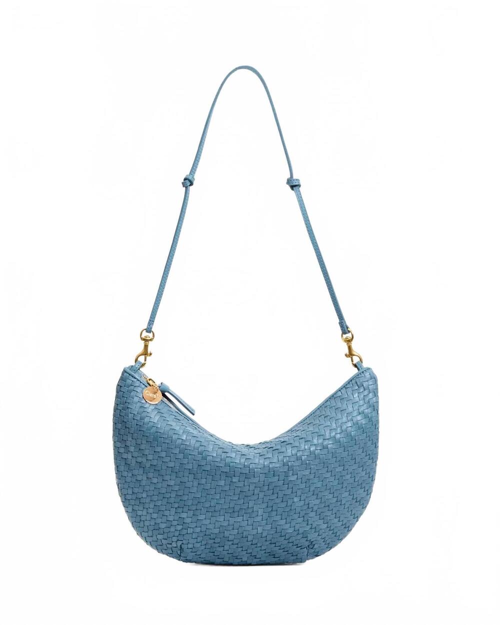 NEW CLARE V. women's lune woven zig zag bag in desert blue